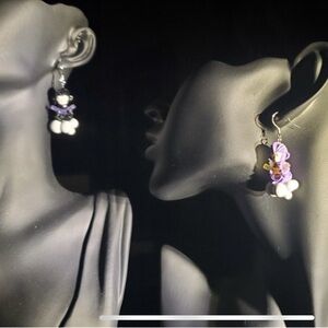 Elegant Purple and Black Monkey on Cloud Earrings